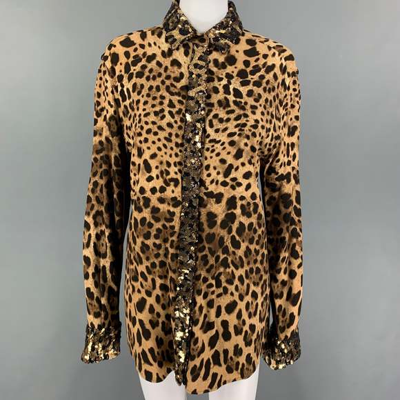 DOLCE & GABBANA Other - DOLCE & GABBANA Tan Brown Viscose Blend Animal Print Hidden Placket Shirt